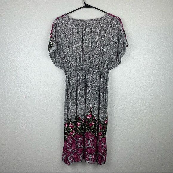 Xhilaration Womens Bho Paisley Elastic Waist V-Neck Dolman Midi Dress Medium - Picture 6 of 11